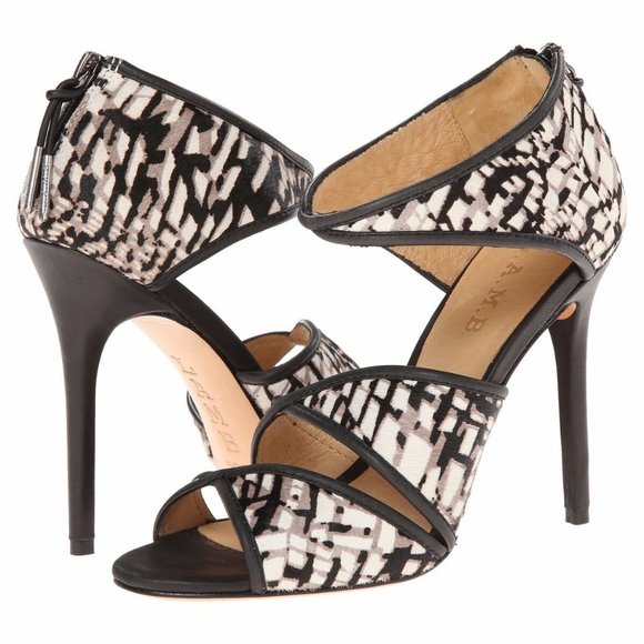 L.A.M.B. Waren Printed Calf Hair Leather Open Toe Strappy Heel Sandal - Picture 1 of 12